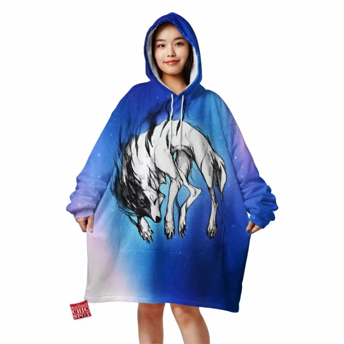 Black And White Wolf Blanket Hoodie