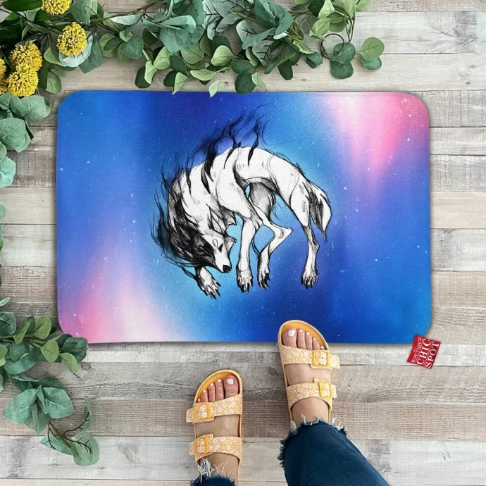 Black And White Wolf Doormat