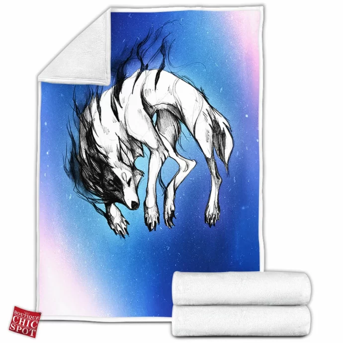 Black And White Wolf Fleece Blanket