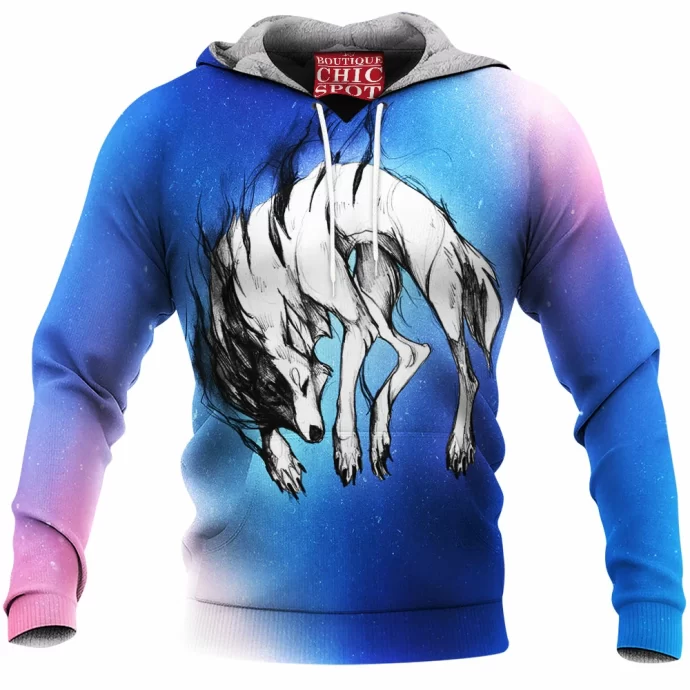 Black And White Wolf Fleece Hoodie