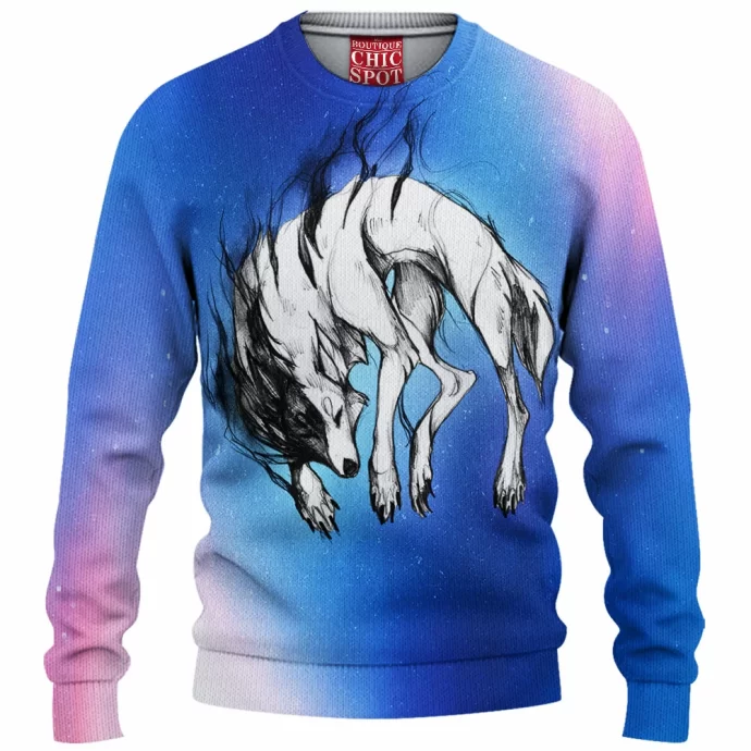 Black And White Wolf Knitted Sweater