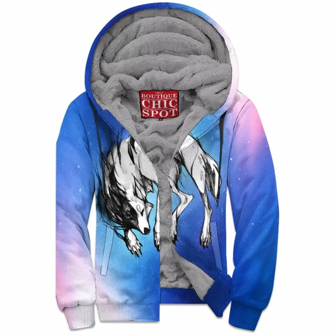 Black And White Wolf Zip Fleece Hoodie