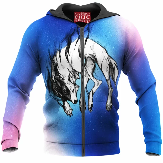 Black And White Wolf Zip Hoodie