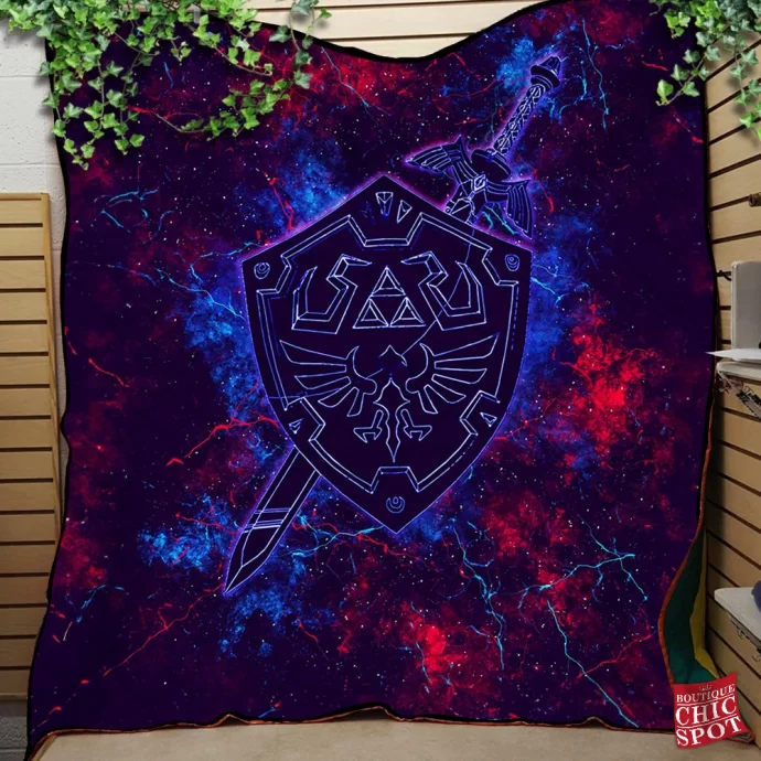 Link Zelda Sword Shield Quilt Blanket