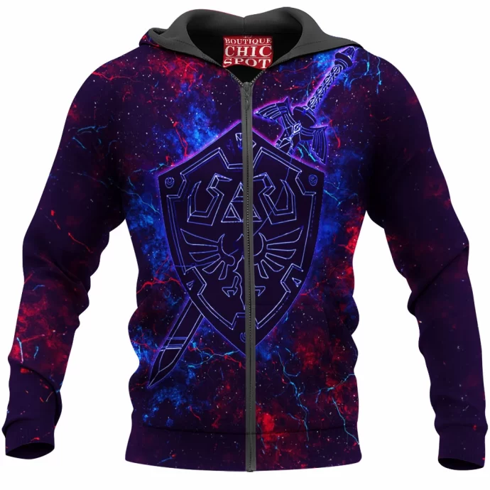 Link Zelda Sword Shield Zip Hoodie