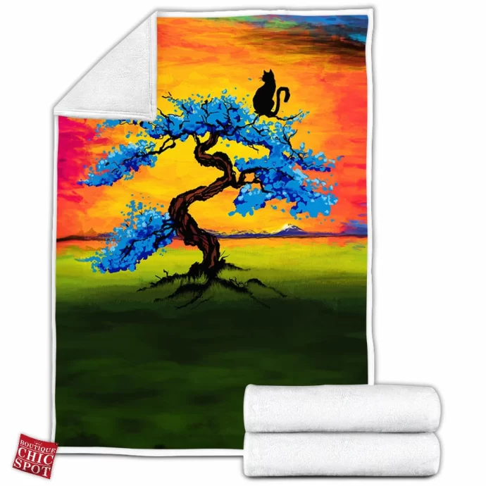 Cat watching the sunset Fleece Blanket