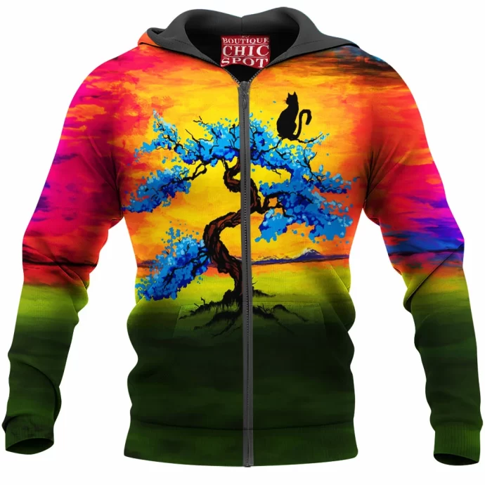 Cat watching the sunset Zip Hoodie