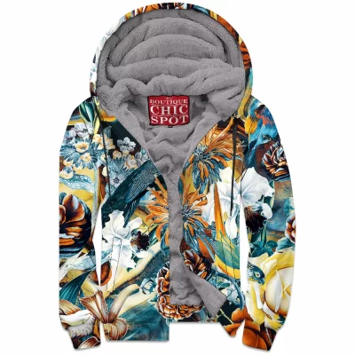 Bird Zip-Fleece-Hoodie, Flower Zip-Fleece-Hoodie