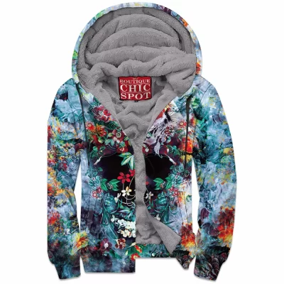 Skull Zip-Fleece-Hoodie, Flower Zip-Fleece-Hoodie