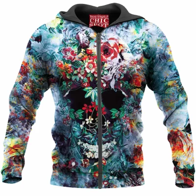 Skull Zip-Hoodie, Flower Zip-Hoodie