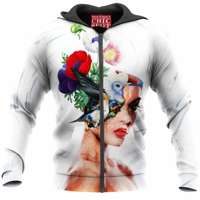 Bird Zip-Hoodie, Flower Zip-Hoodie