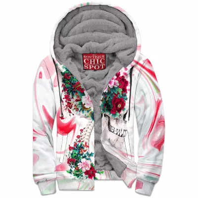 Skull Zip-Fleece-Hoodie, Flower Zip-Fleece-Hoodie