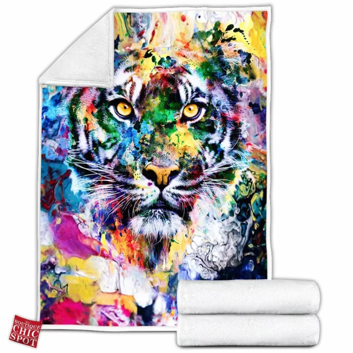 Watercolor Tiger Fleece Blanket