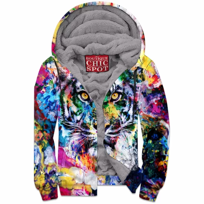 Watercolor Tiger Zip Fleece Hoodie