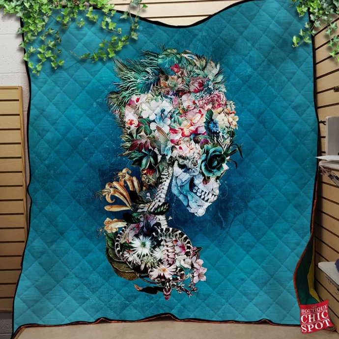 Floral Skull Quilt Blanket