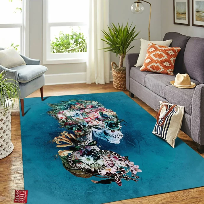 Floral Skull Rectangle Rug