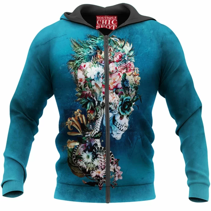 Floral Skull Zip Hoodie