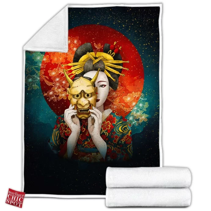 Geisha Mask Fleece Blanket