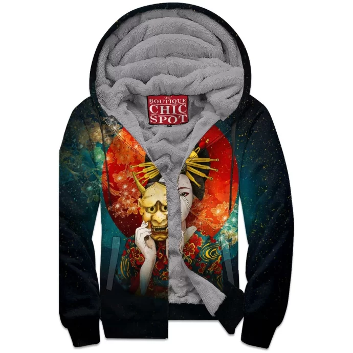 Geisha Mask Zip Fleece Hoodie