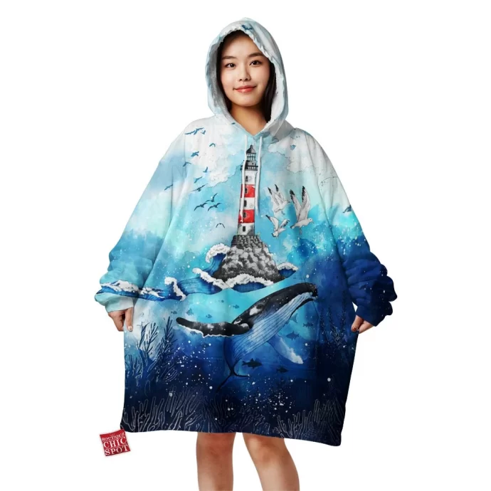 Whale Lighthouse Blanket Hoodie