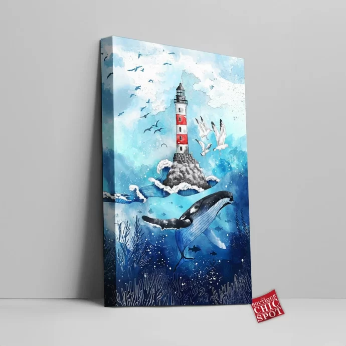 Whale Lighthouse Canvas Wall Art