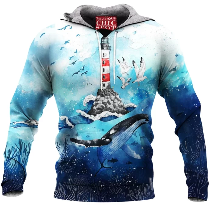 Whale Lighthouse Fleece Hoodie