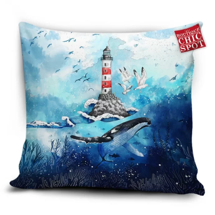 Whale Lighthouse Pillow Cover