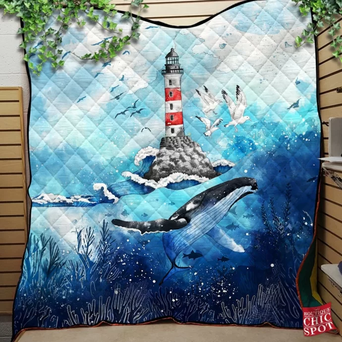 Whale Lighthouse Quilt Blanket