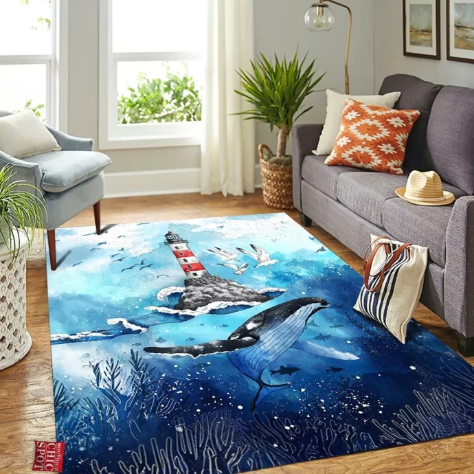 Whale Lighthouse Rectangle Rug