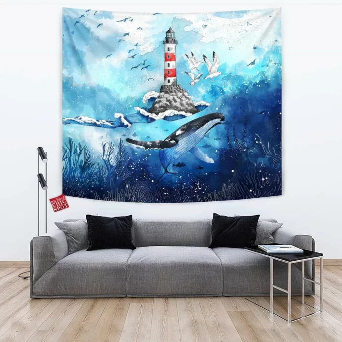 Whale Lighthouse Tapestry