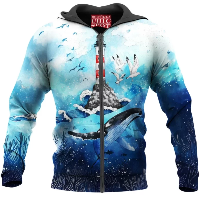 Whale Lighthouse Zip Hoodie