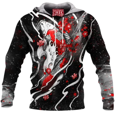 Koi Fleece-Hoodie, Flower Fleece-Hoodie