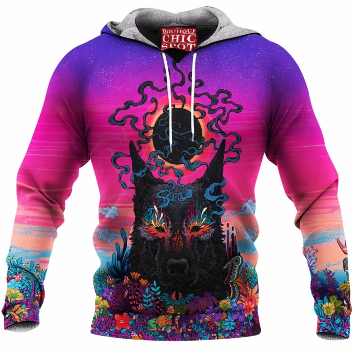 Black Wolf Fleece Hoodie