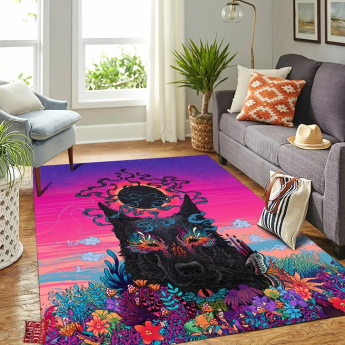 Black Wolf Rectangle Rug