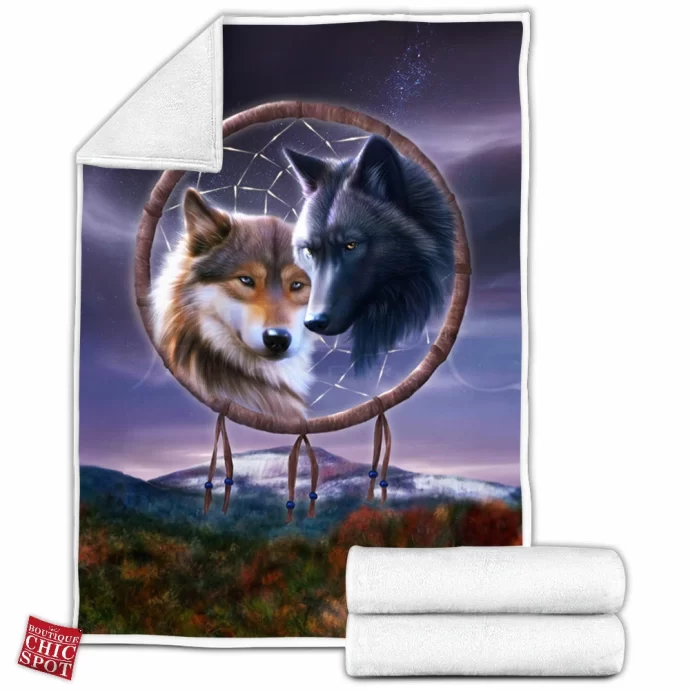 Dreamcatcher Wolf Fleece Blanket