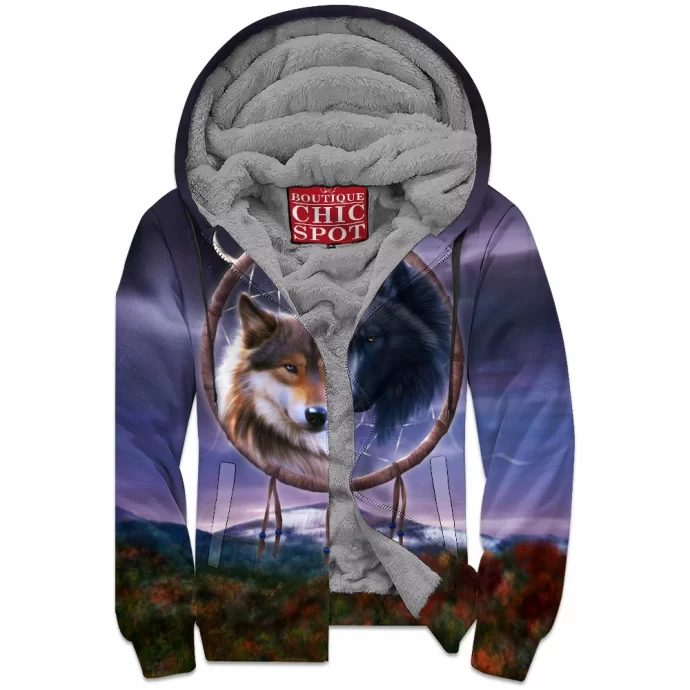 Dreamcatcher Wolf Zip Fleece Hoodie