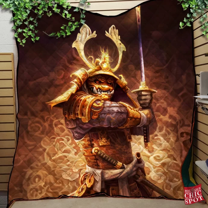 Golden Samurai Quilt Blanket