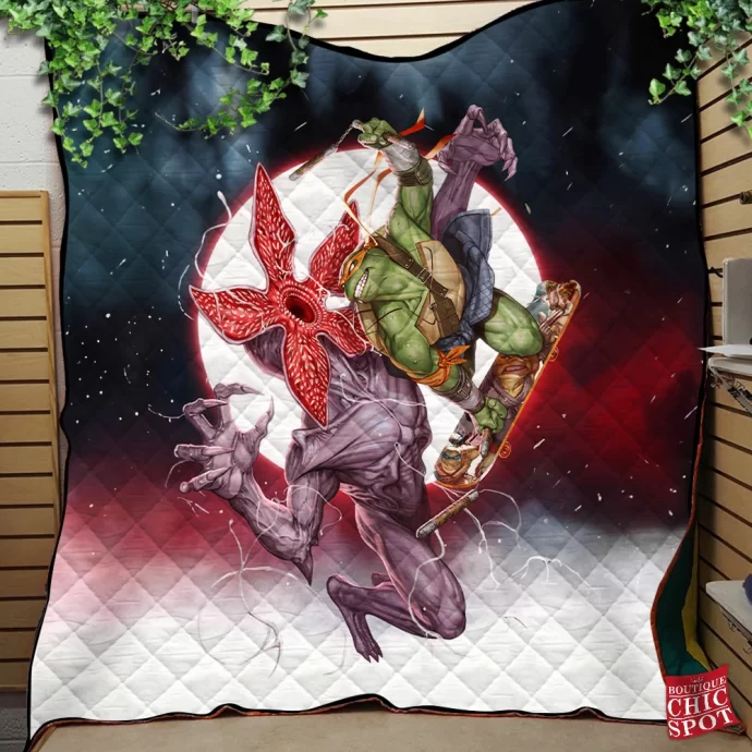 Tmnt Vs Stranger Things Quilt Blanket