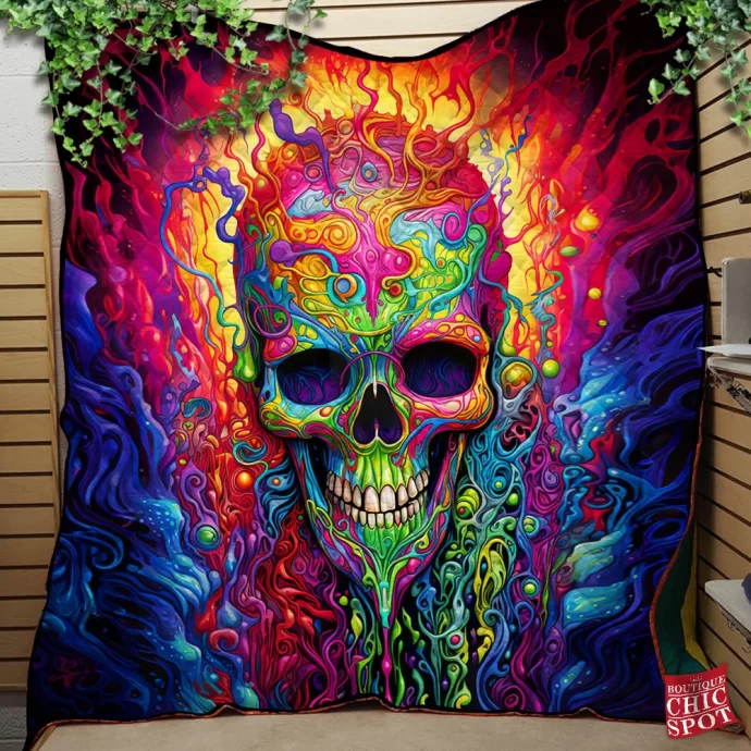 Colorful Skull Quilt Blanket