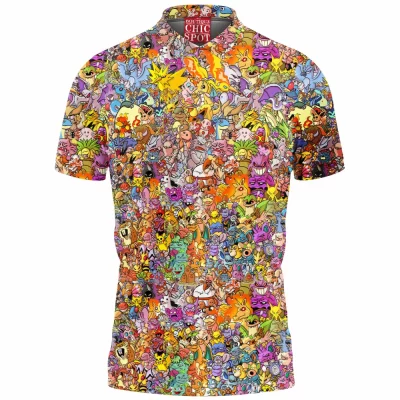 Anime Polo Shirt, Kanto Polo Shirt, Pokemon Polo Shirt