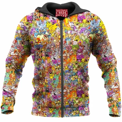 Anime Zip-Hoodie, Kanto Zip-Hoodie, Pokemon Zip-Hoodie