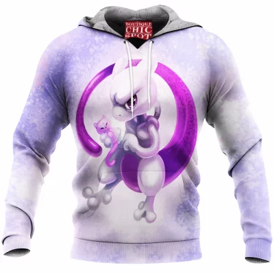 Anime Fleece-Hoodie, Mewtwo Fleece-Hoodie, Pokemon Fleece-Hoodie