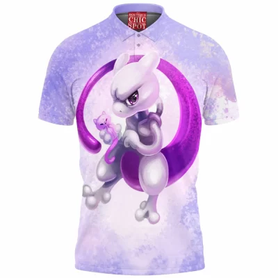 Anime Polo Shirt, Mewtwo Polo Shirt, Pokemon Polo Shirt