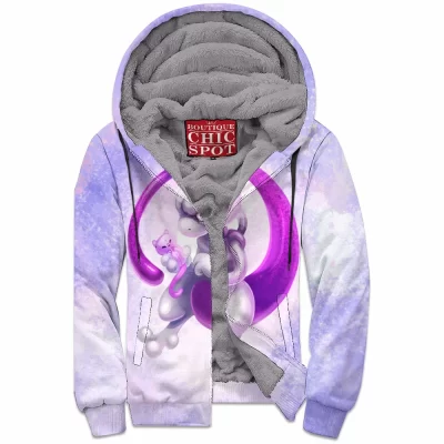 Anime Zip-Fleece-Hoodie, Mewtwo Zip-Fleece-Hoodie, Pokemon Zip-Fleece-Hoodie