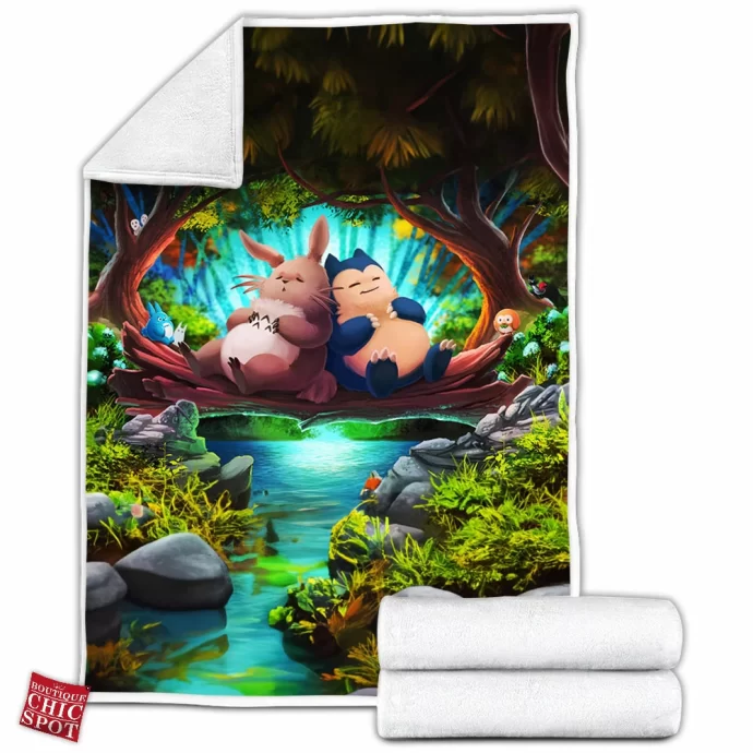 Totoro And Snorlax Fleece Blanket