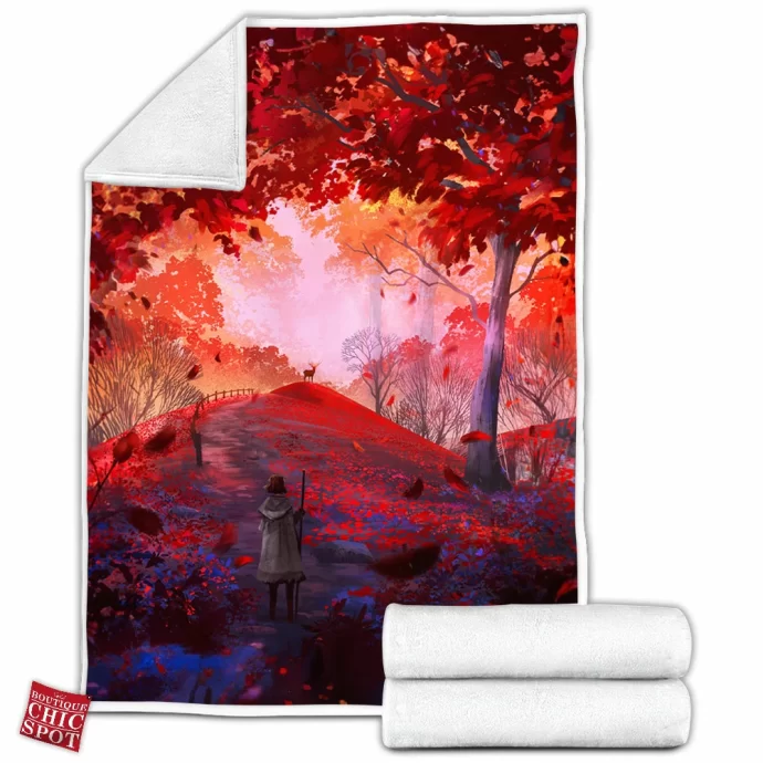 Red Forest Fleece Blanket