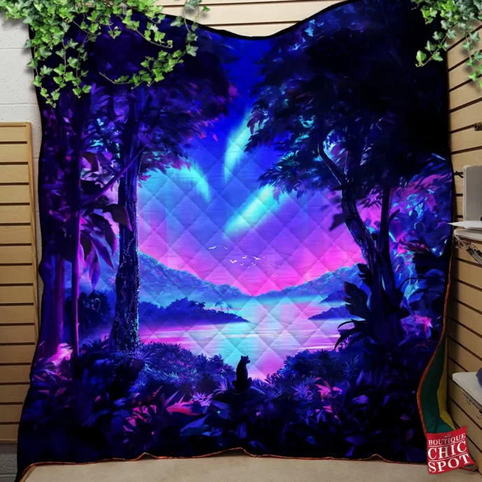 Vaporwave Jungle Quilt Blanket