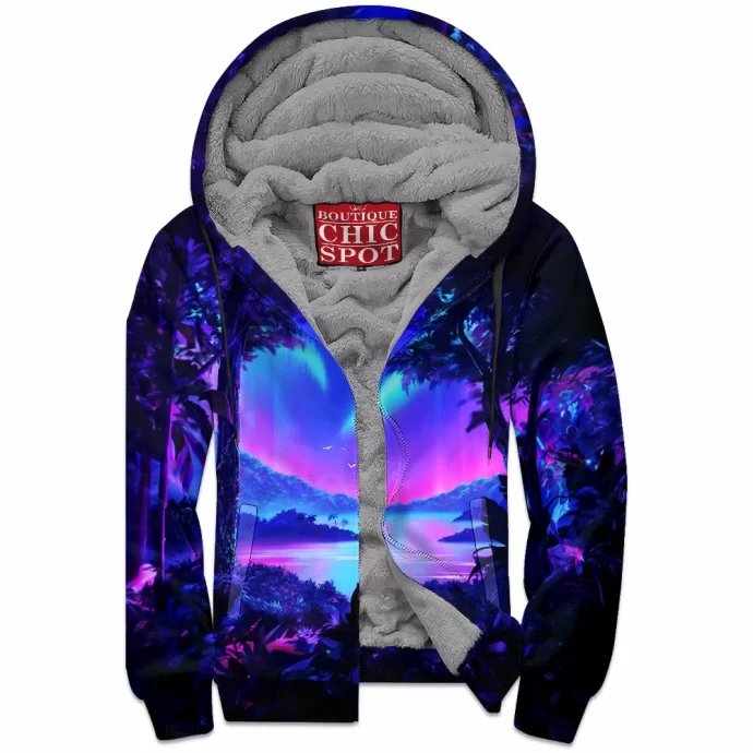 Vaporwave Jungle Zip Fleece Hoodie