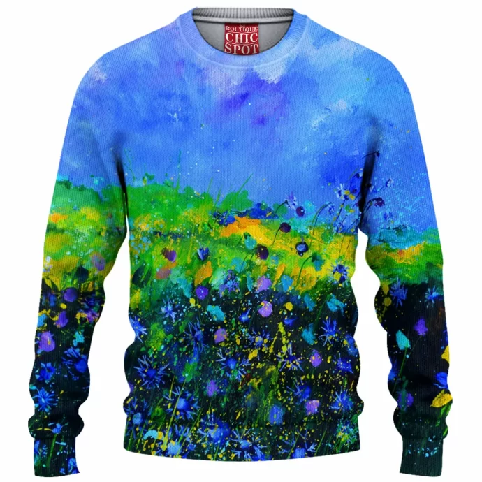 Blue Flowers Knitted Sweater