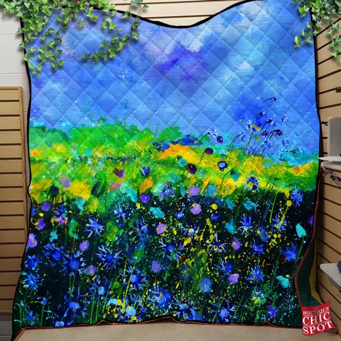 Blue Flowers Quilt Blanket